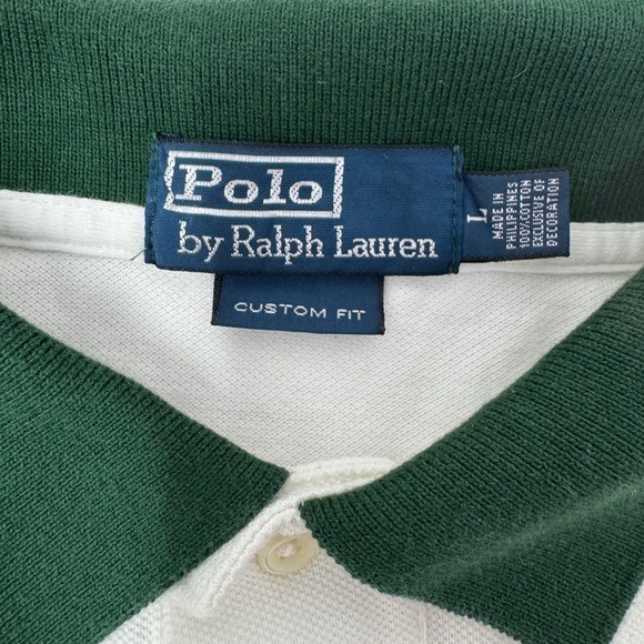 Polo Ralph Lauren Custom Fit Polo Shirt Tennis Green Yellow Stripe Mens Large - Picture 5 of 6